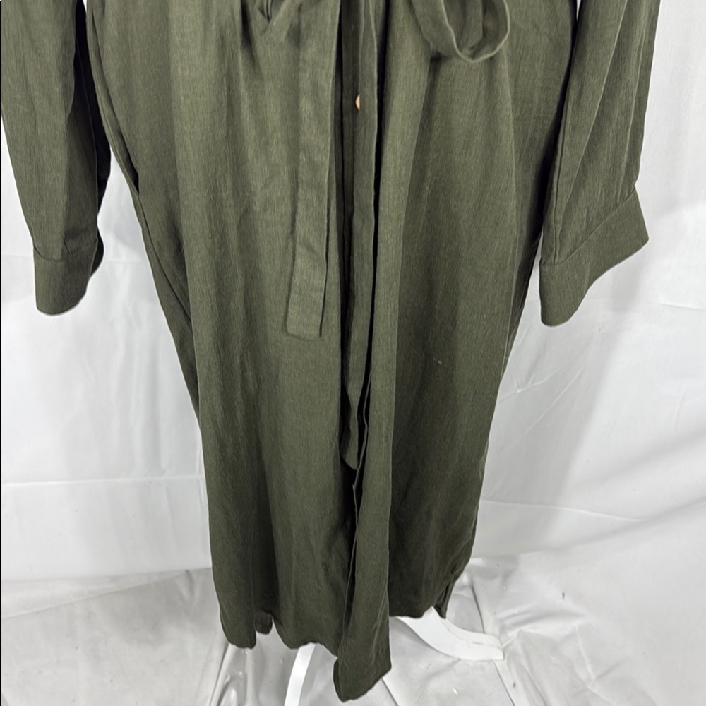 Karen Kane Forest Green Button Front Belted Midi Shirt Dress L Long Sleeve - Picture 5 of 11